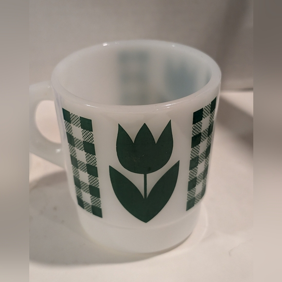 2 Vintage Termocrisa Blue and Green tulip and Gingham mug stackable cups. - Picture 2 of 6